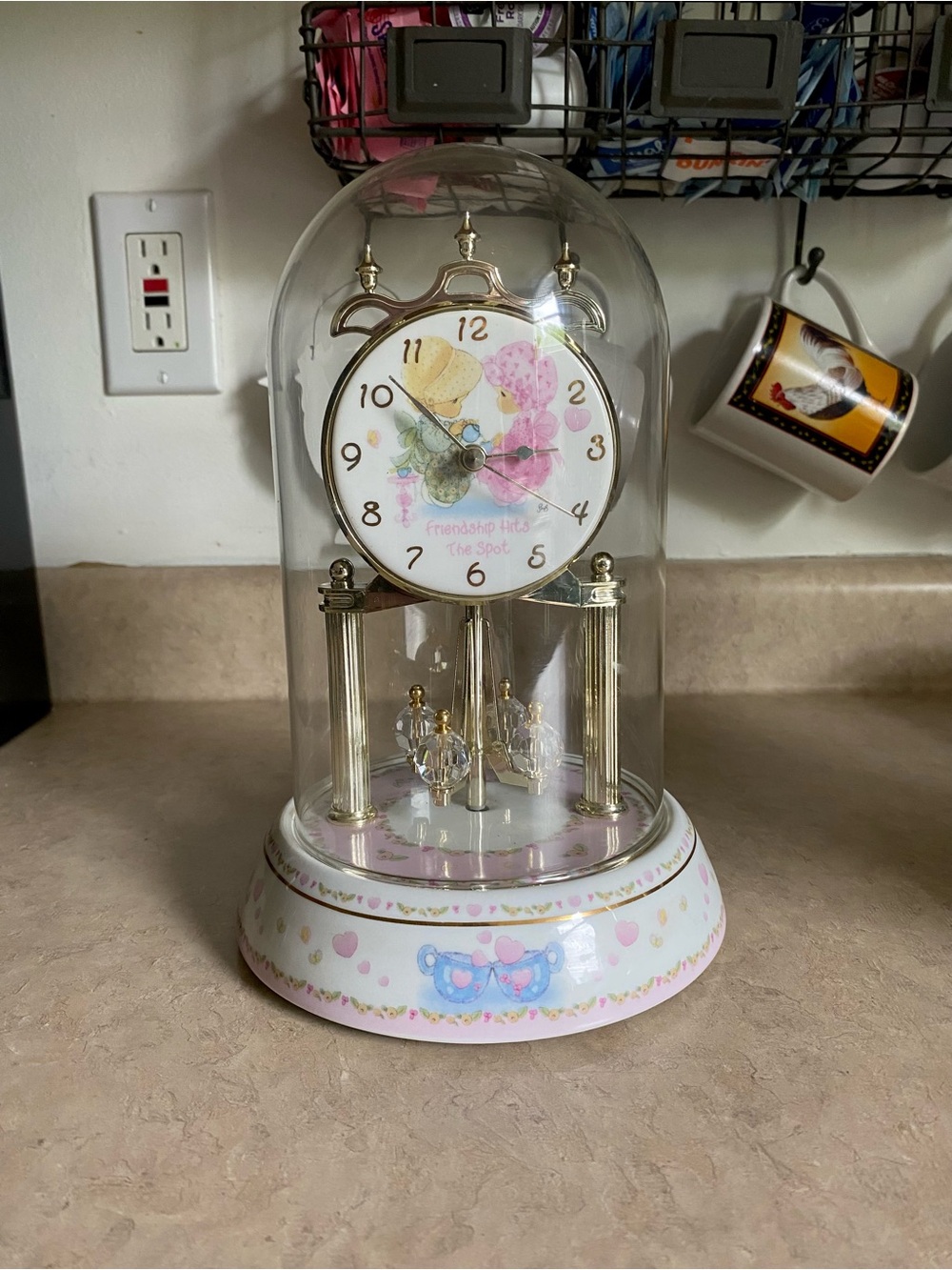 Vintage Precious Moments Porcelain Anniversary Collectible Clock Cottage Granny